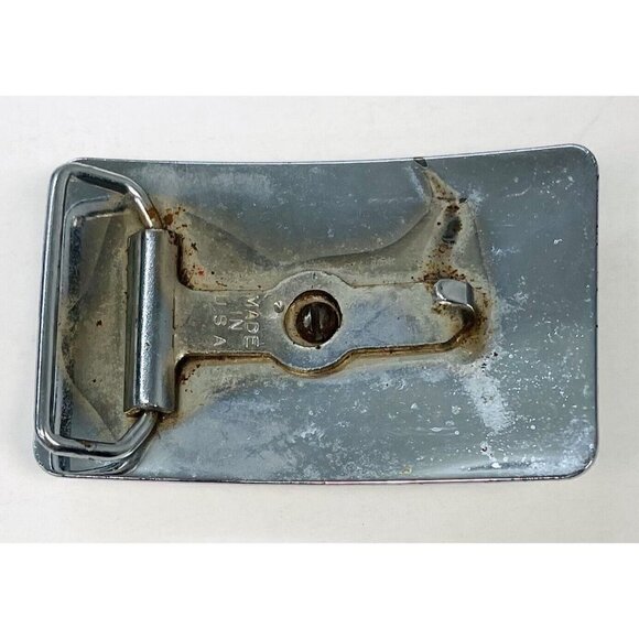 VTG Chrome 3"x2" Enamel Square Dancer Rhinestones BELT BUCKLE for 1.5" Belt USA - Picture 3 of 3